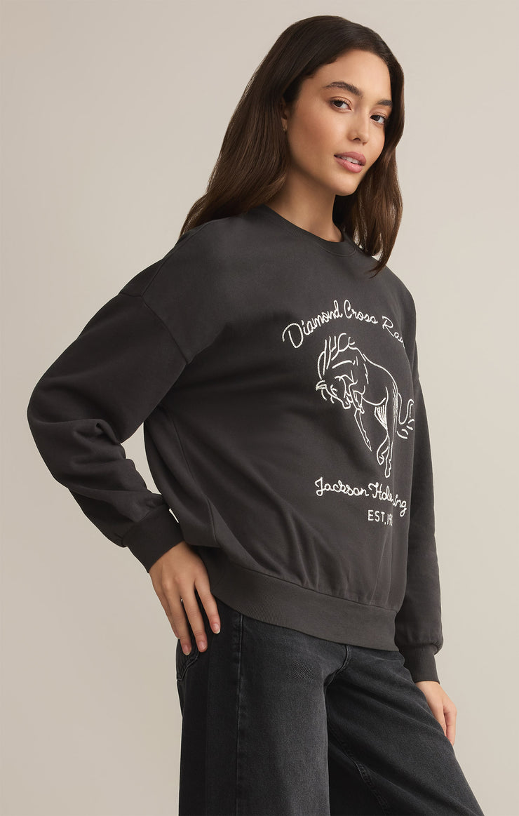 Tops Bronc Embroidered Sunday Sweatshirt Black Sand