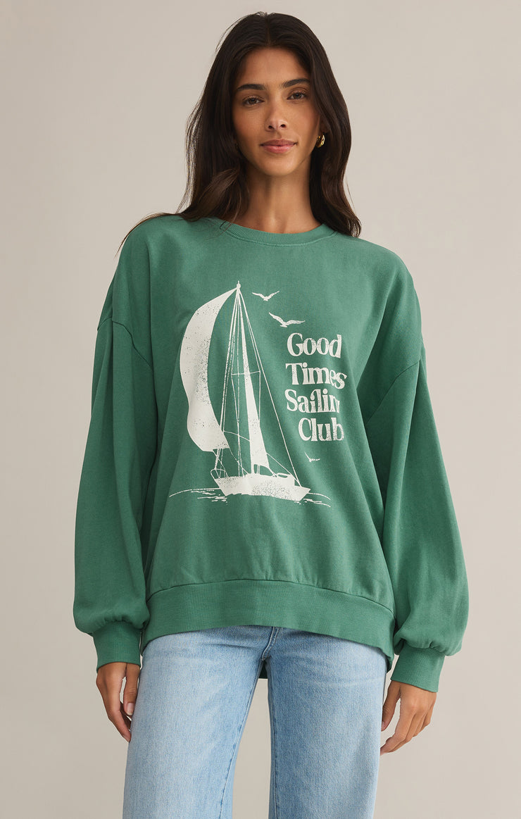 Tops Sail Away Sunday Sweatshirt Botanical Green