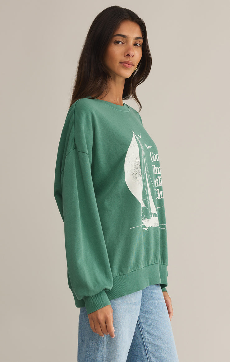 Tops Sail Away Sunday Sweatshirt Botanical Green