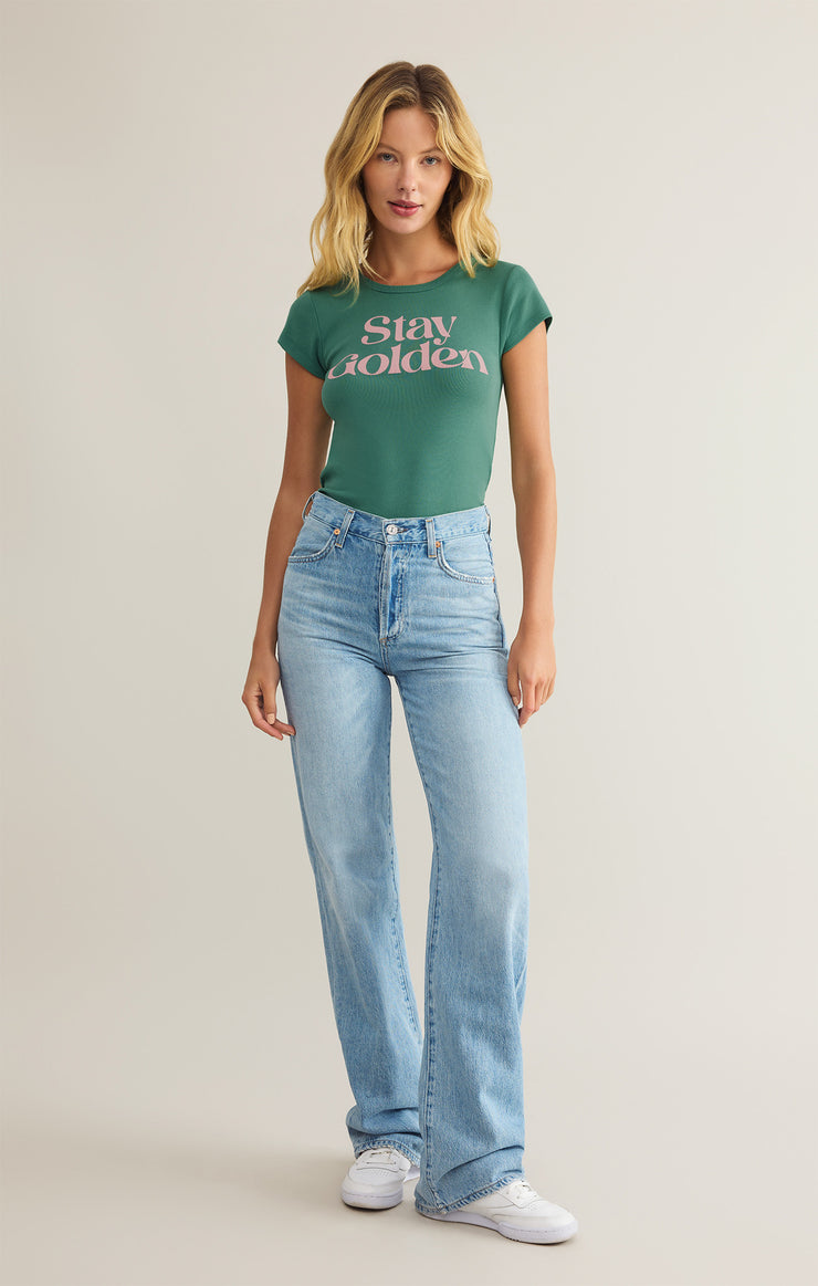 Tops Stay Golden Cheeky Tee Botanical Green