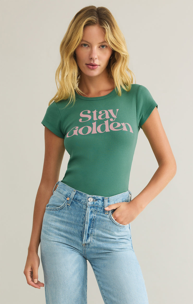 Tops Stay Golden Cheeky Tee Botanical Green