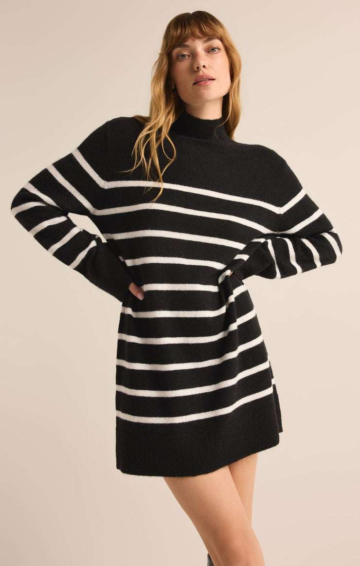 Dresses Fin Stripe Turtleneck Sweater Mini Dress Black