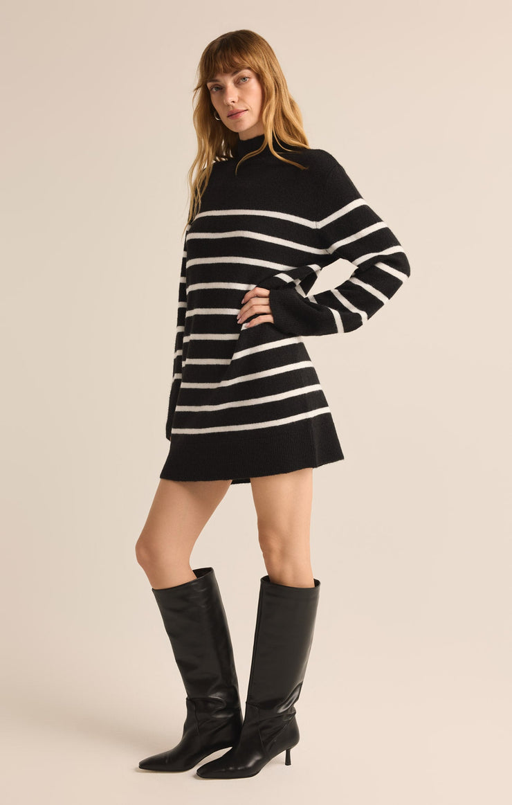 Dresses Fin Stripe Turtleneck Sweater Mini Dress Black