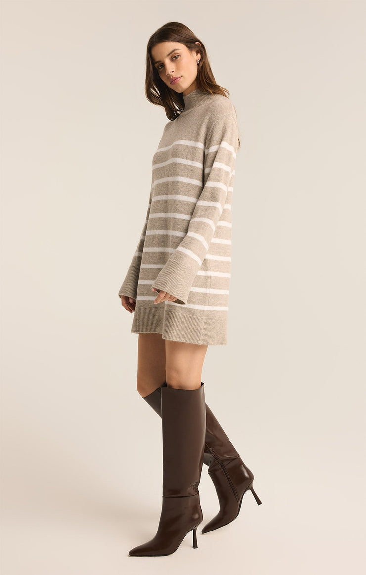 Dresses Fin Stripe Turtleneck Sweater Mini Dress Heather Taupe