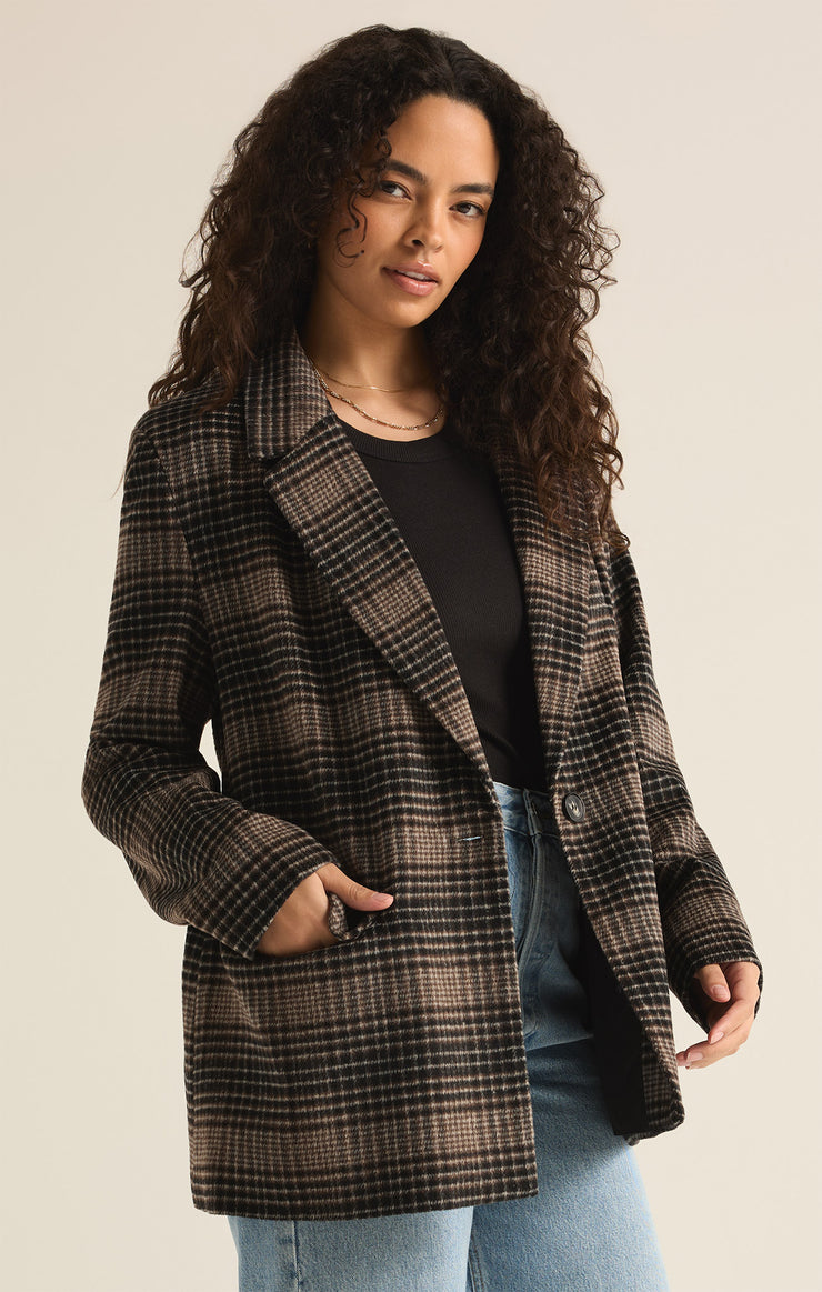 Jackets Kingston Relaxed Plaid Blazer Latte