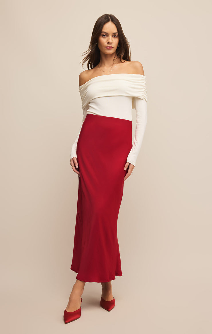 Skirts Europa Luxe Sheen Midi Skirt Haute Red