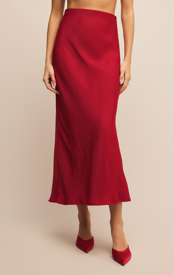 Skirts Europa Luxe Sheen Midi Skirt Haute Red