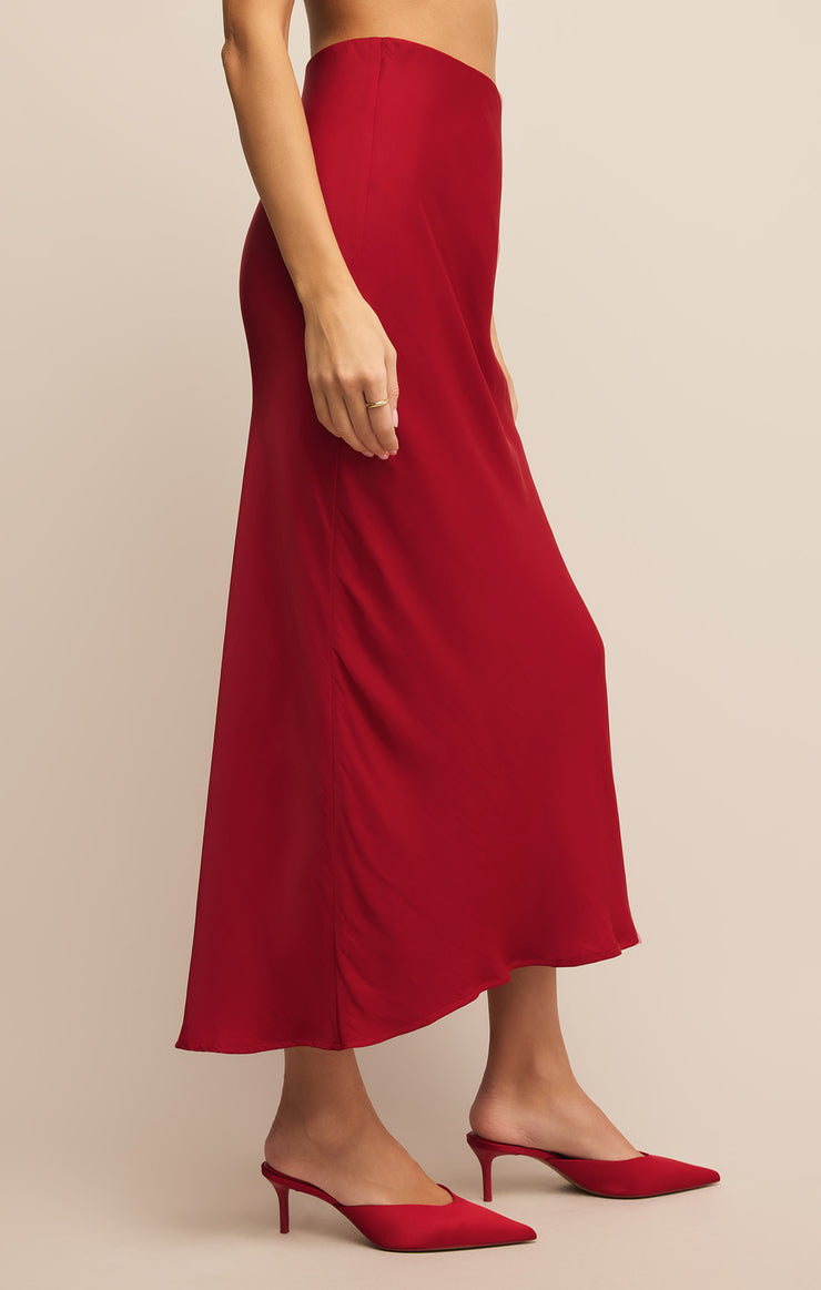 Skirts Europa Luxe Sheen Midi Skirt Haute Red