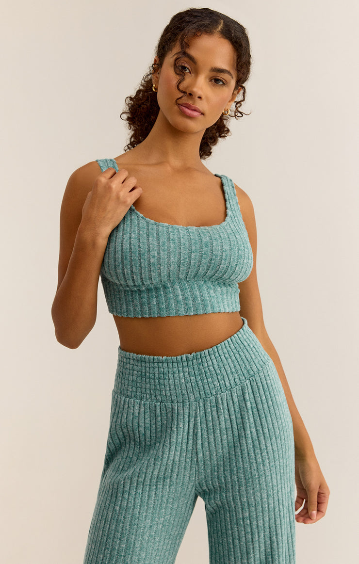 Tops Zoe Silky Rib Tank Bra Green Lagoon