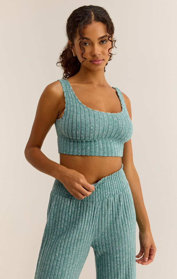 Tops Zoe Silky Rib Tank Bra Green Lagoon