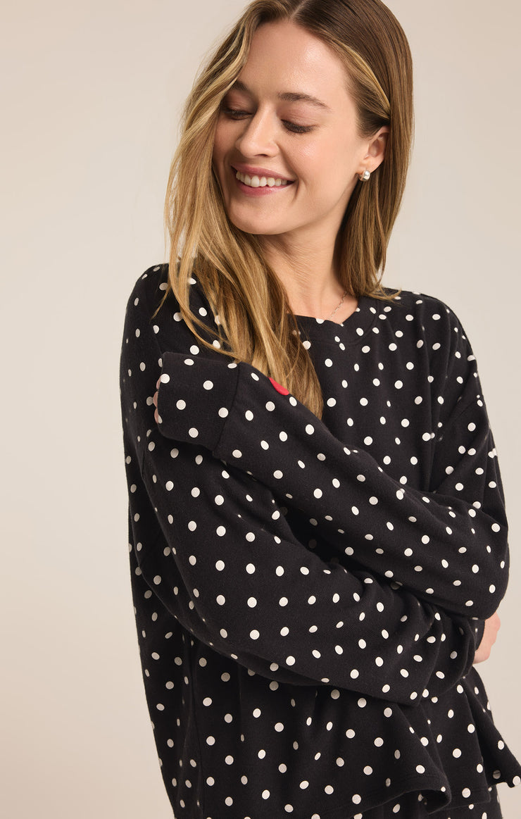 Tops Polka Dot Brushed Knit Top Black