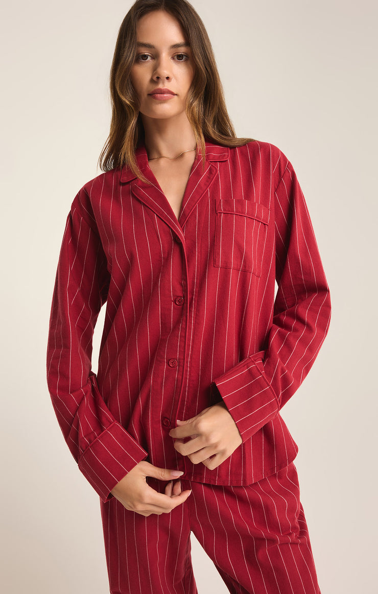 Tops Dreamer Stripe Flannel Set Red Dahlia