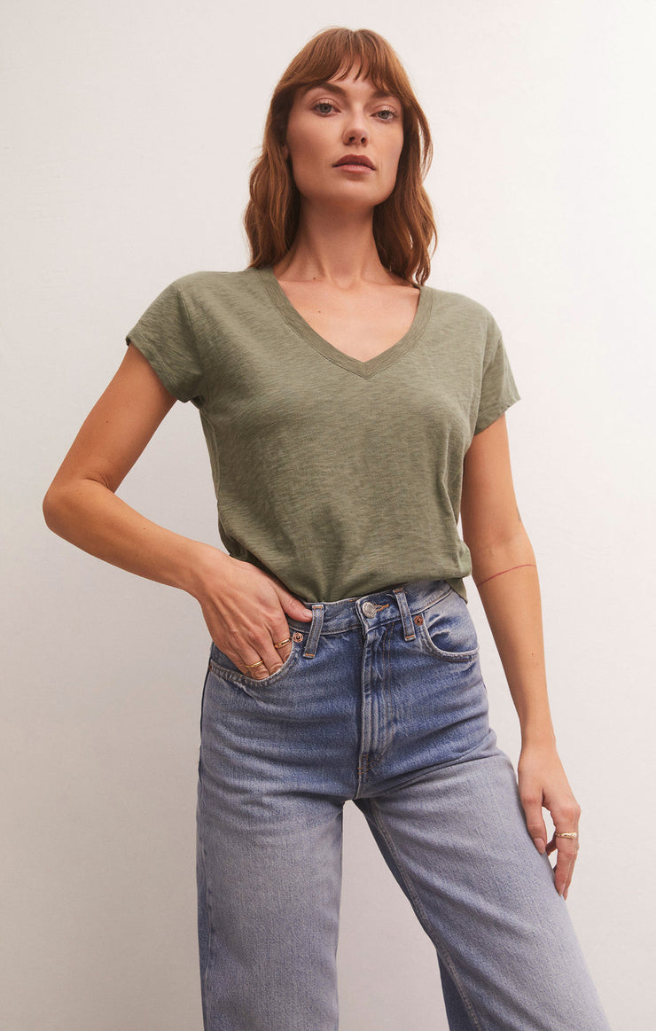 Tops Modern V-Neck Tee Evergreen