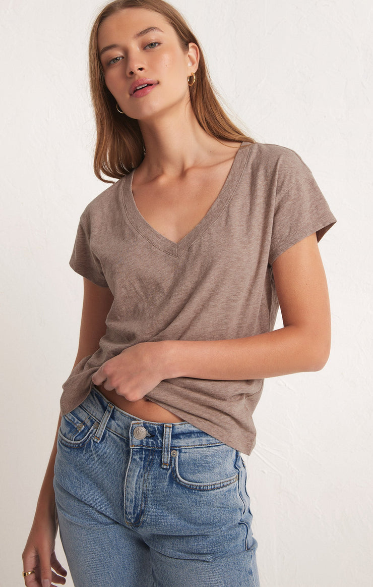 Tops Modern V-Neck Tee Heather Latte