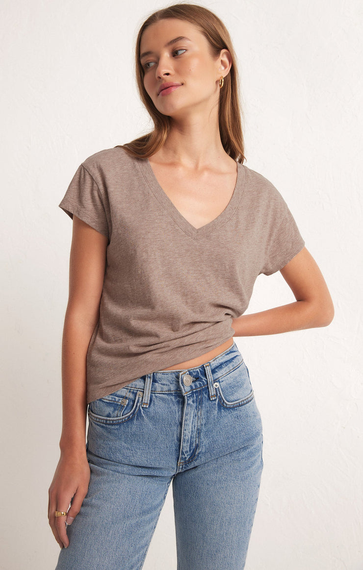 Tops Modern V-Neck Tee Heather Latte