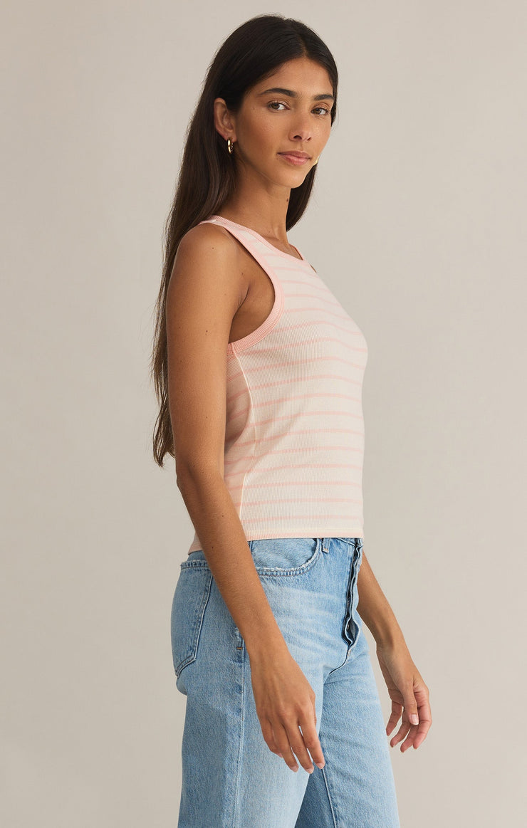 Tops Hadley Striped Rib Tank Pink Salt