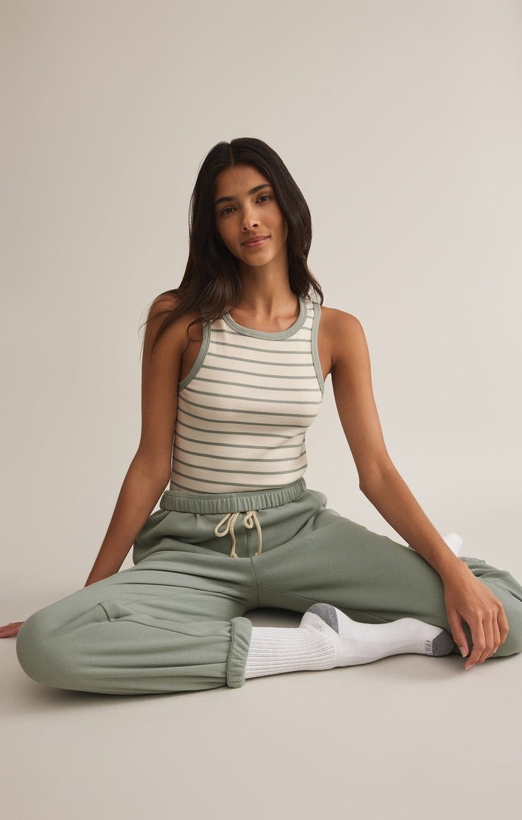 Tops Hadley Striped Rib Tank Sage Green