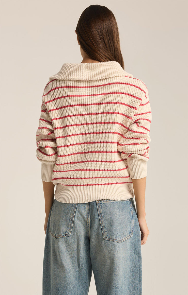 Sweaters Villa Half Zip Stripe Sweater Red Pepper