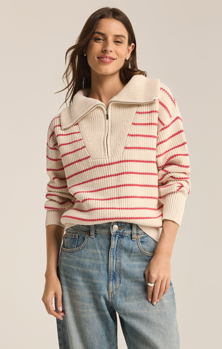 Sweaters Villa Half Zip Stripe Sweater Red Pepper